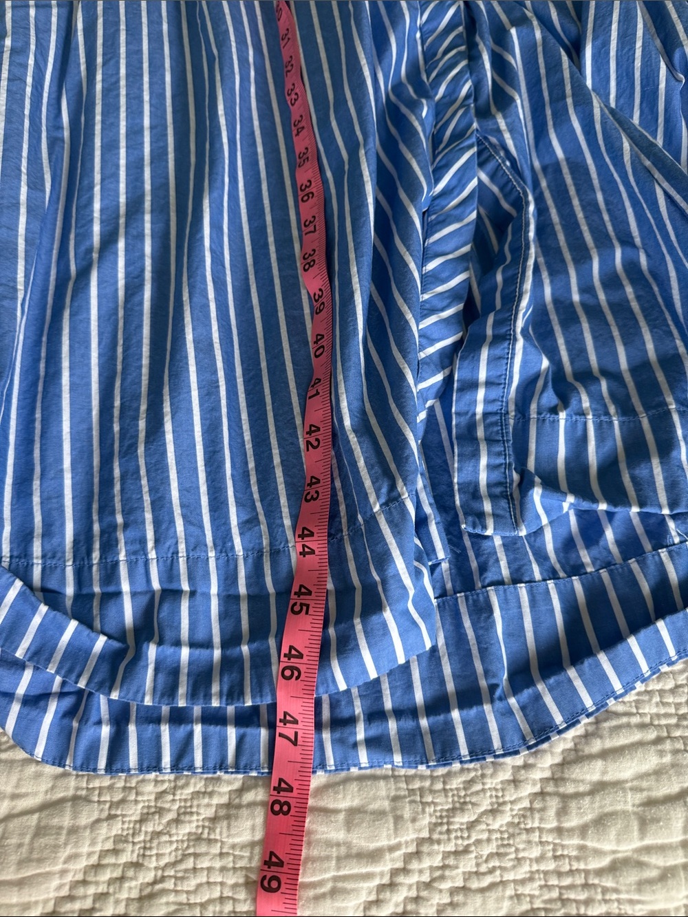 Free Assembly Pleated Belted Midi Shirtdress Long Sleeves Blue White Striped SzM - Picture 9 of 12